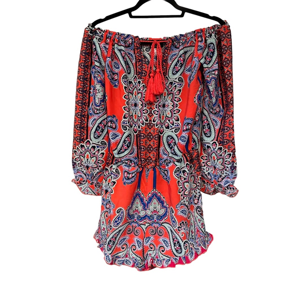 Venus Romper Off The Shoulder Floral Paisley Print Ruffle Long Sleeve - Picture 6 of 11